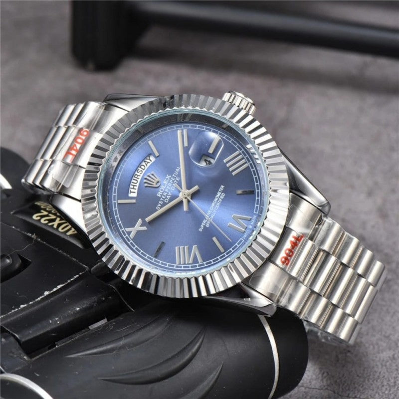 Rolex Day-Date Blue Dial Silver Mens Watch