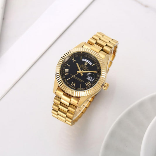 Rolex Day-Date Black Dial Gold Mens Watch