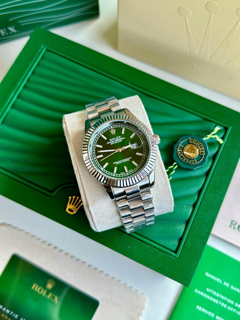 Rolex Datejust Green Dial Silver Mens Watch