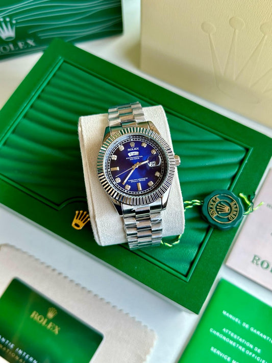 Rolex Day-Date Blue Silver Mens Watch