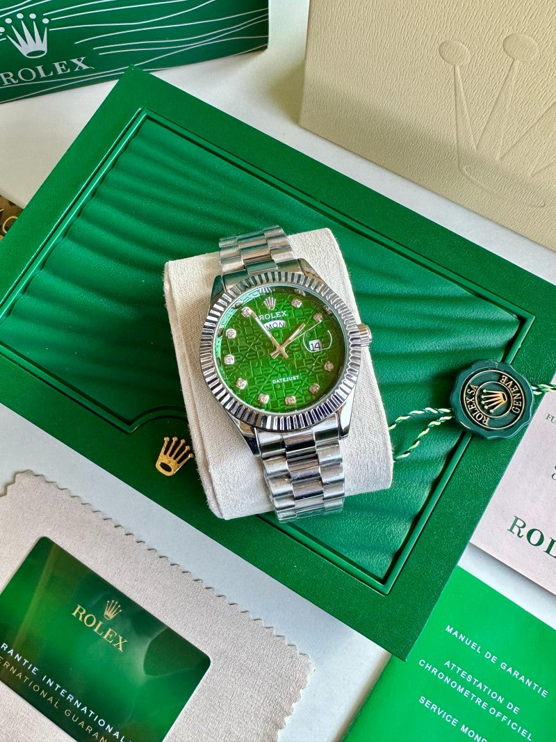 Rolex Day-Date Green Silver Mens Watch