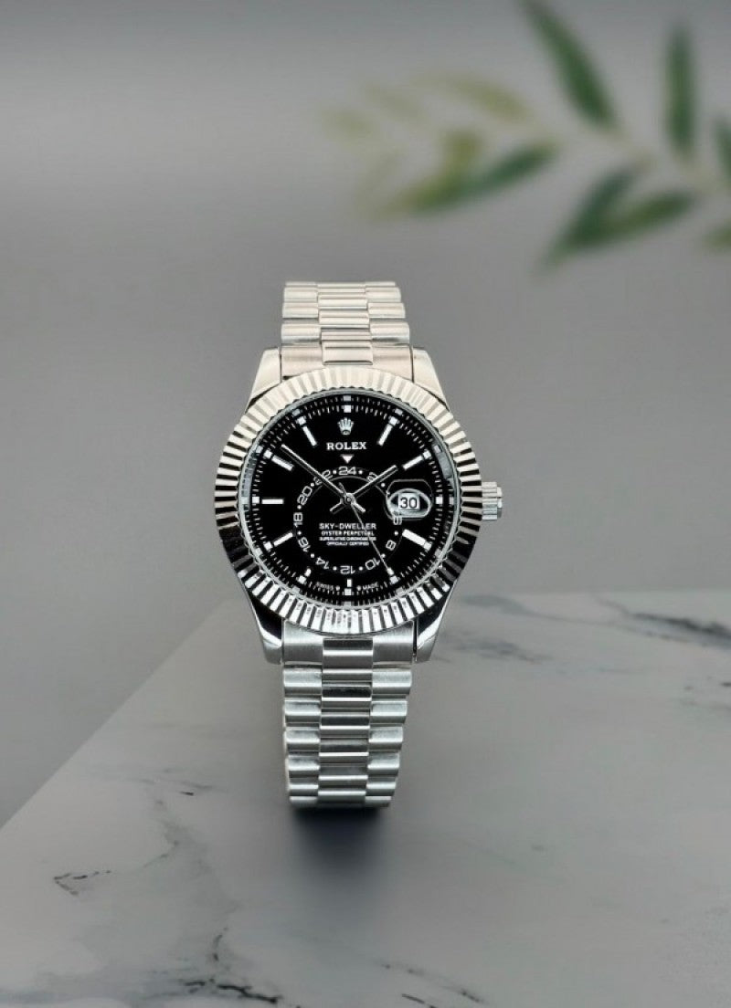 Rolex Sky Dweller Black Dial Silver Mens Watch