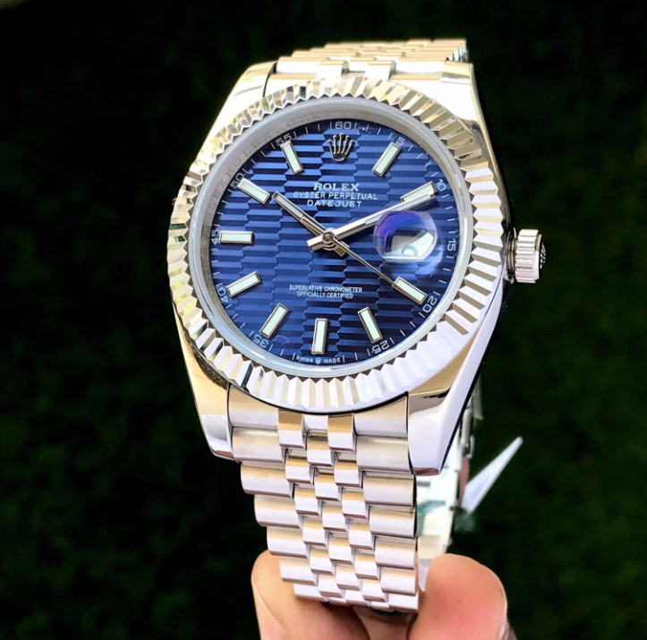 Rolex Datejust 41 Blue Motif Index Dial Steel Watch