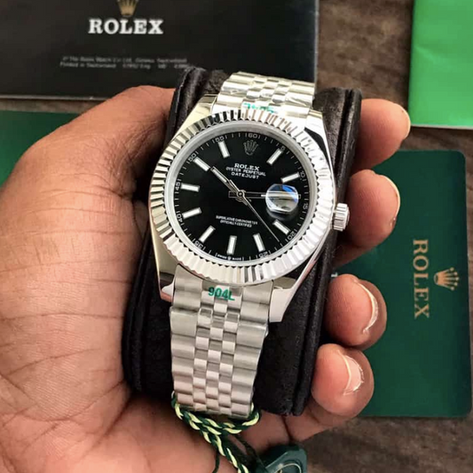 Rolex Datejust 41 Silver Chain Black Dial Swiss ETA Watch