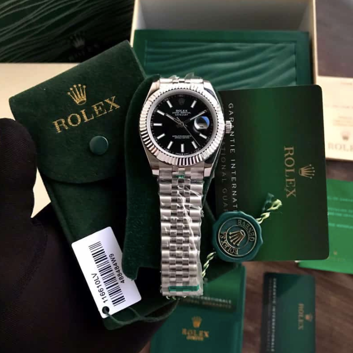 Rolex Datejust 41 Silver Chain Black Dial Swiss ETA Watch