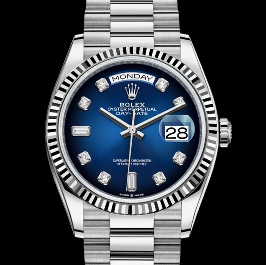 Rolex Day Date 36mm Blue Dial Swiss ETA Silver Watch