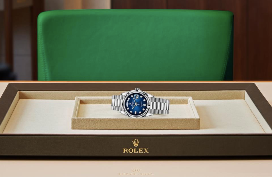 Rolex Day Date 36mm Blue Dial Swiss ETA Silver Watch