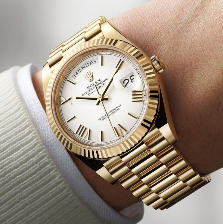 Rolex Day Date 40 Gold White Dial Swiss ETA Automatic Mens Watch