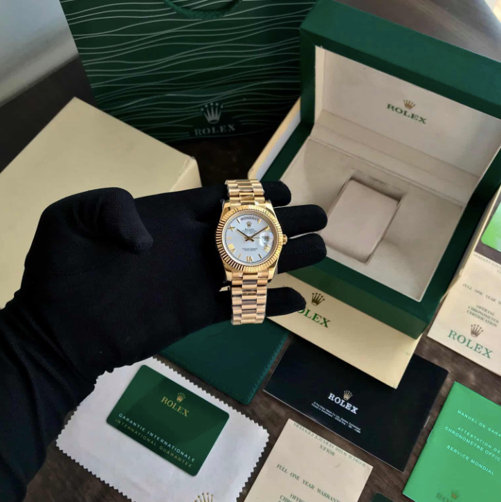 Rolex Day Date 40 Gold White Dial Swiss ETA Automatic Mens Watch